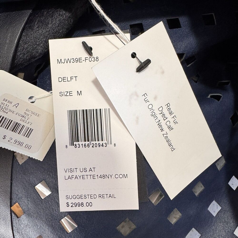 NWT Lafayette 148 New York Jacket $2,998 M Calf Hair Leather Navy Blue Cutout - Picture 10 of 13